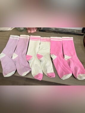 Classic Crew Socks - Pink & White Athletic Stripes